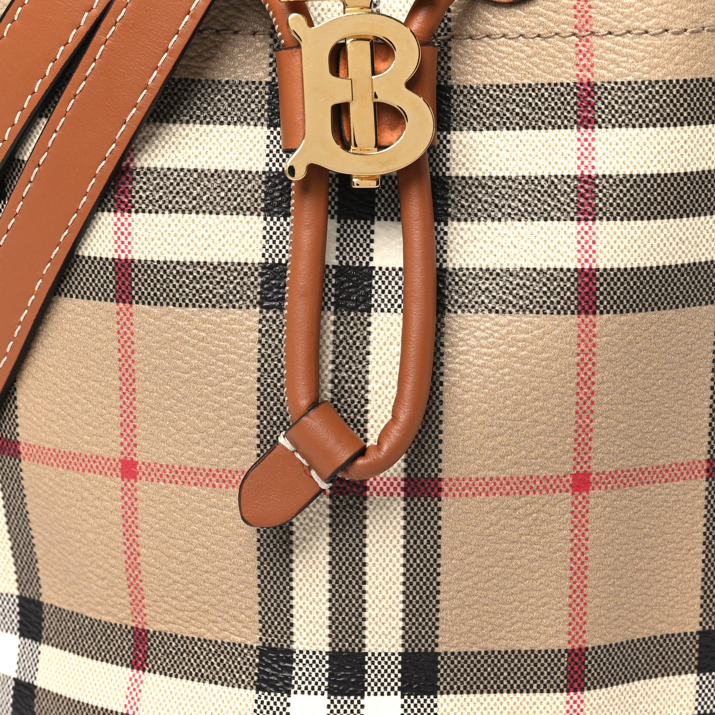 E-Canvas Vintage Check Mini Drawstring Bucket Bag Briar Brown