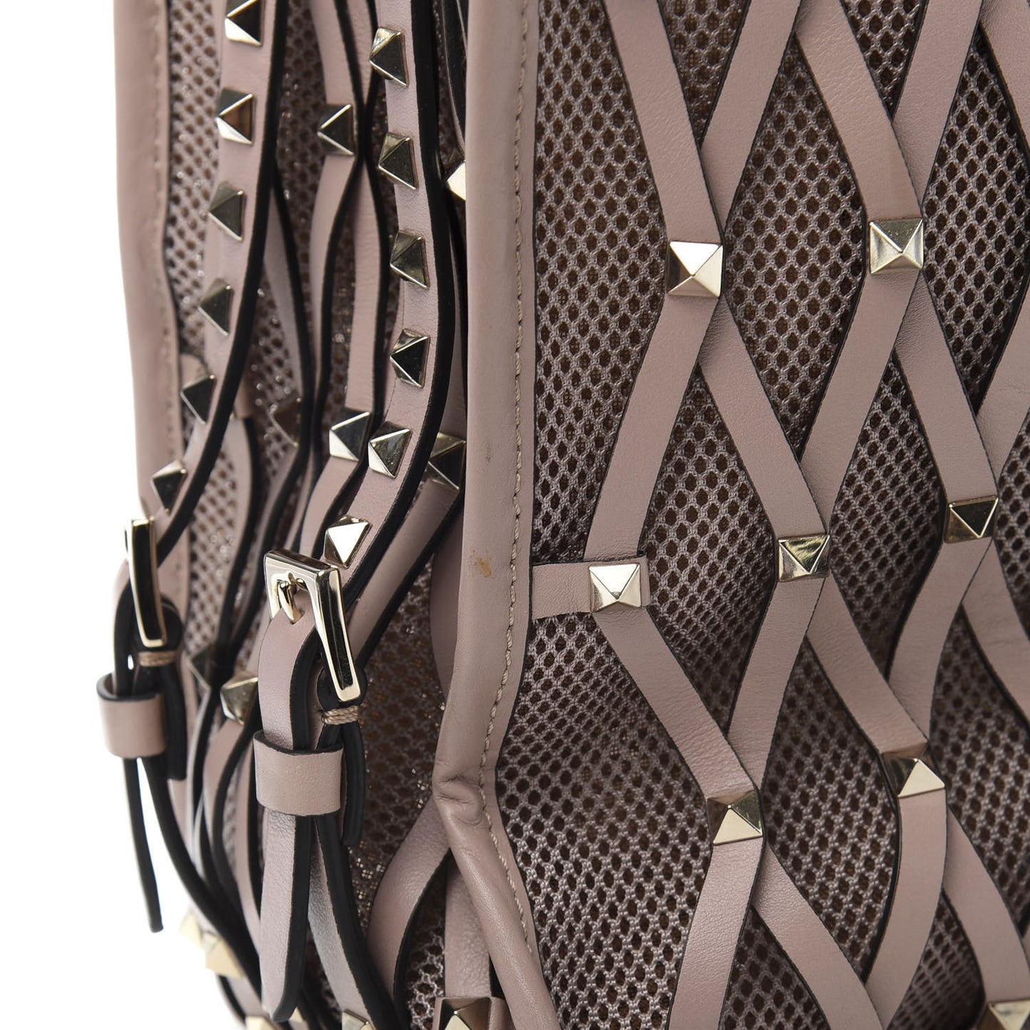 Vitello Lattice Mesh Rockstud Shopper Tote Poudre