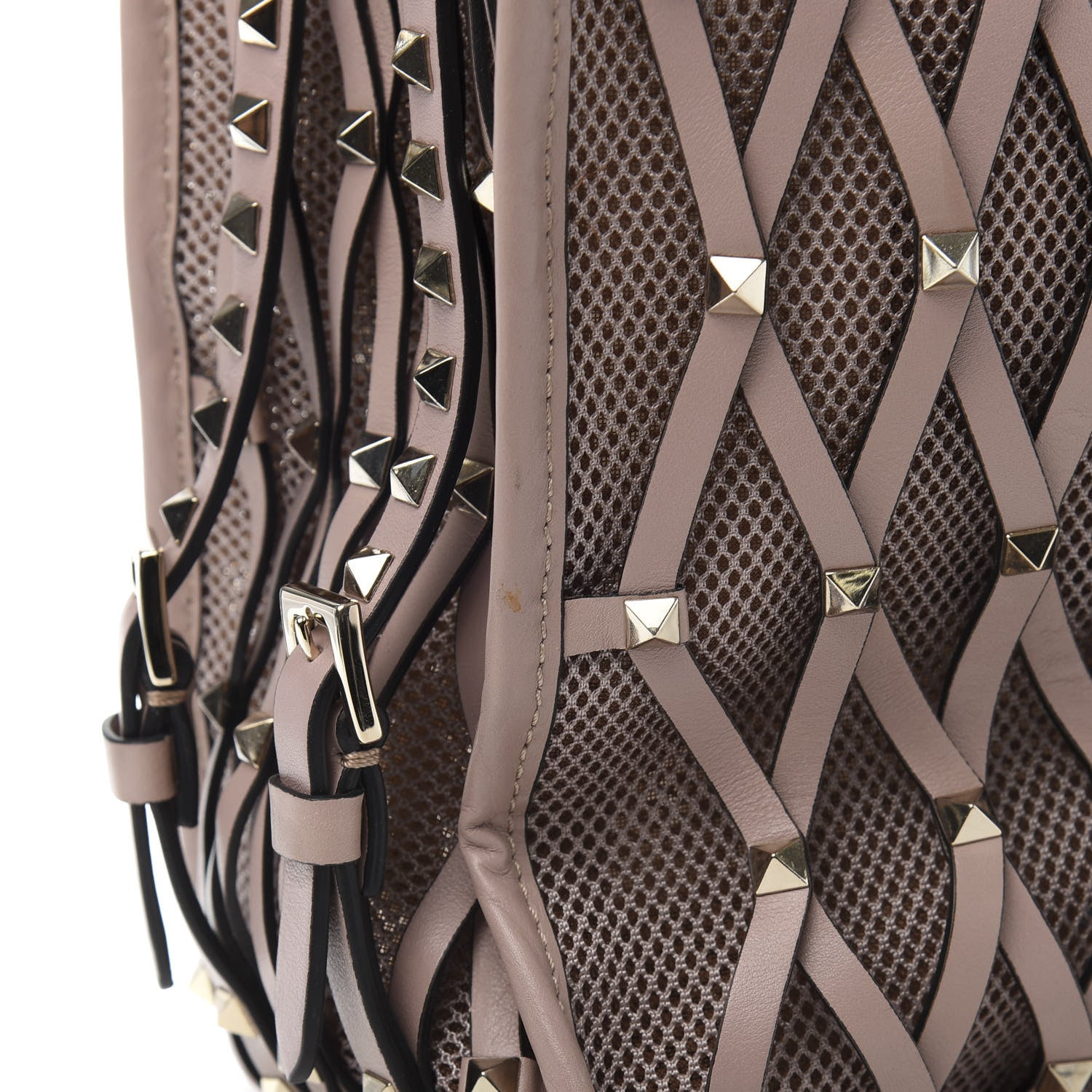 Valentino Garavani Vitello Lattice Mesh Rockstud Shopper Tote Poudre 10 of 11