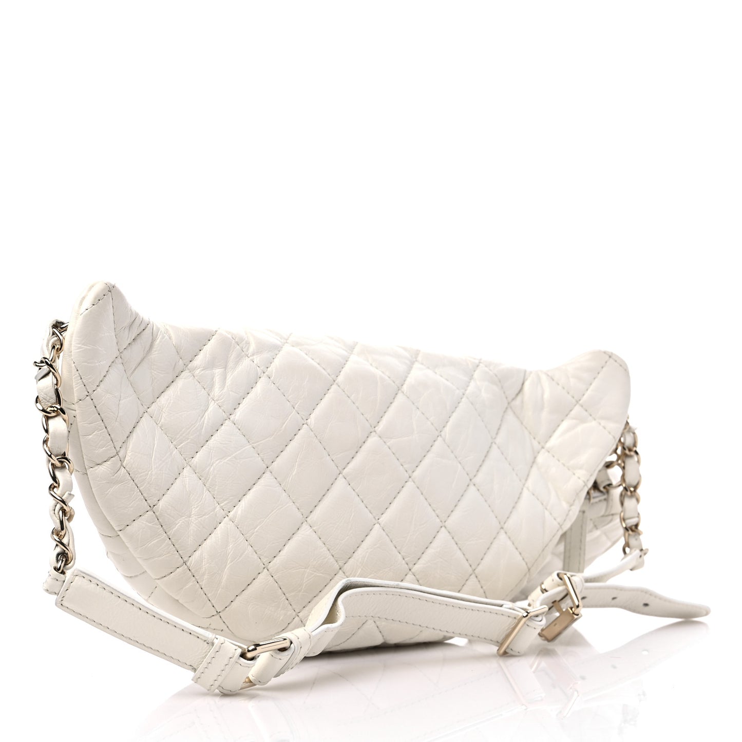 Aged Calfskin Quilted Waist Belt Bag White