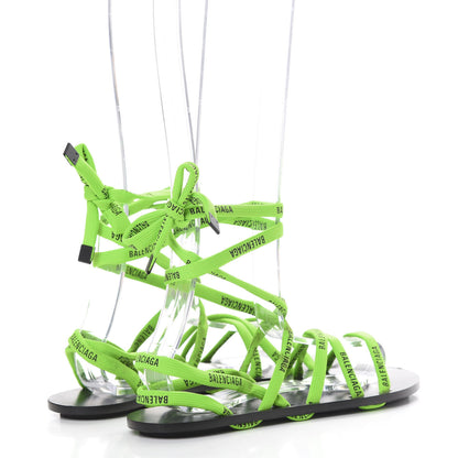 Balenciaga Nylon Calfskin Logo Lace Flat Sandals 39 Neon Green 4 of 10