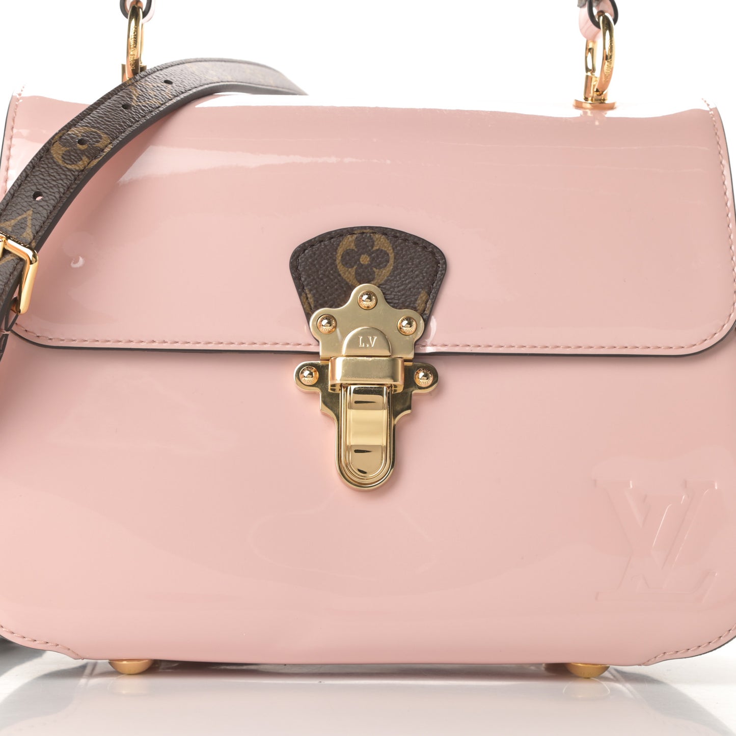 Patent Calfskin Monogram Cherrywood PM Rose Ballerine