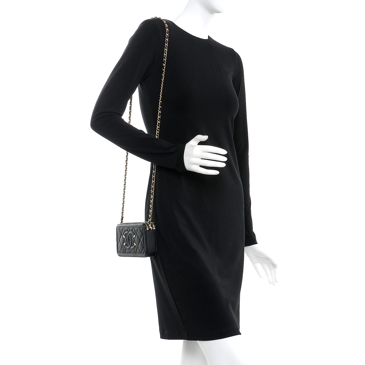 Chanel Caviar Quilted CC Filigree Clutch With Chain Black 2 of 9