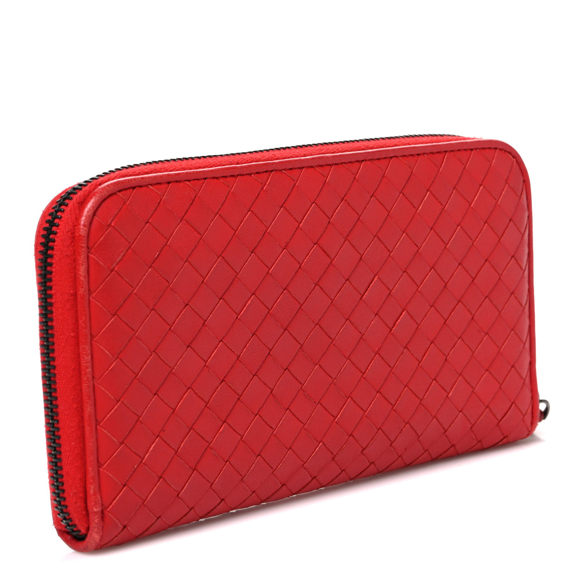 Nappa Intrecciato Zip Around Wallet Red