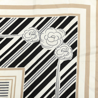 Chanel Silk Camellia CC Square Scarf Beige Black White 6 of 8