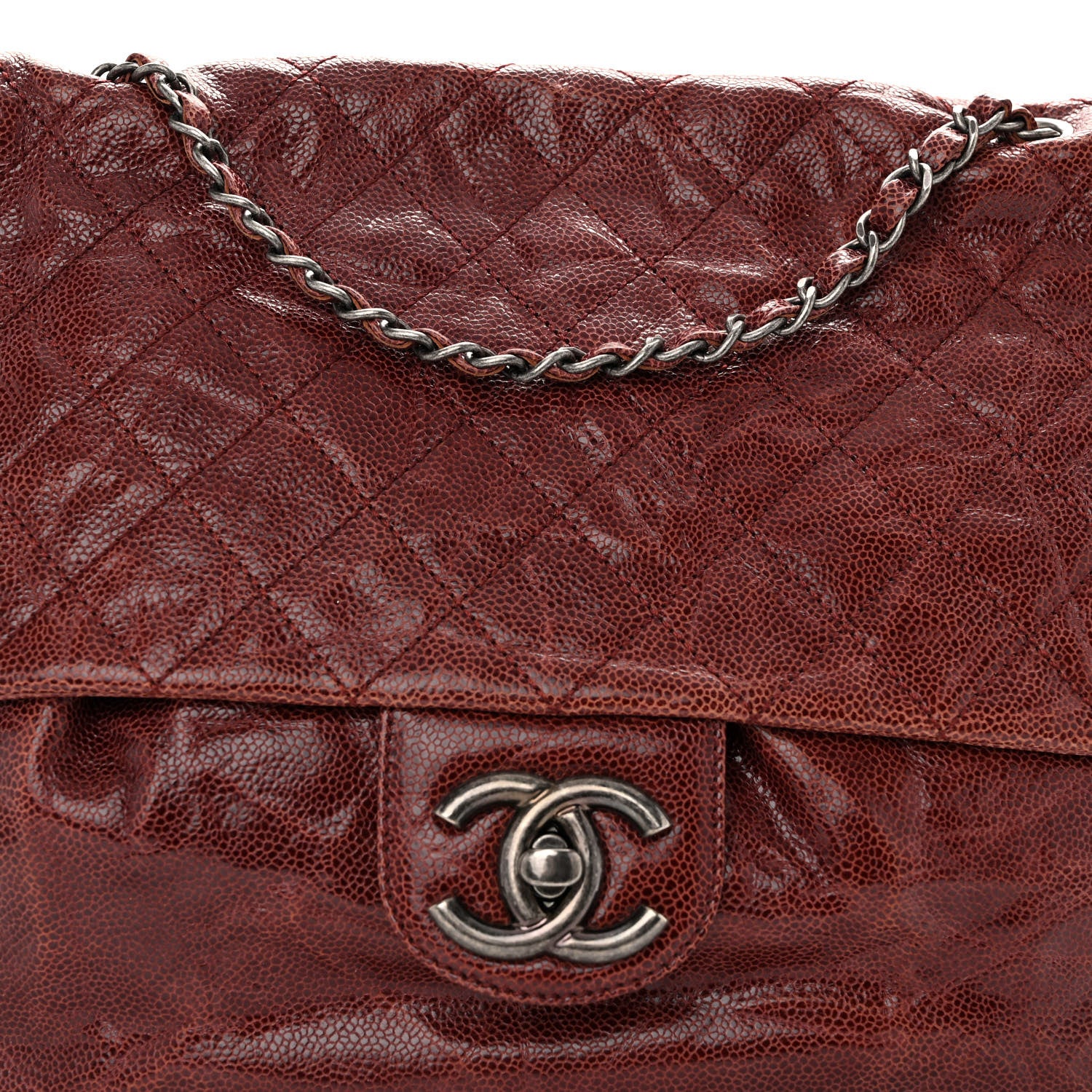 Chanel Grained Calfskin Quilted Maxi Elastic Flap Burgundy 7 of 9