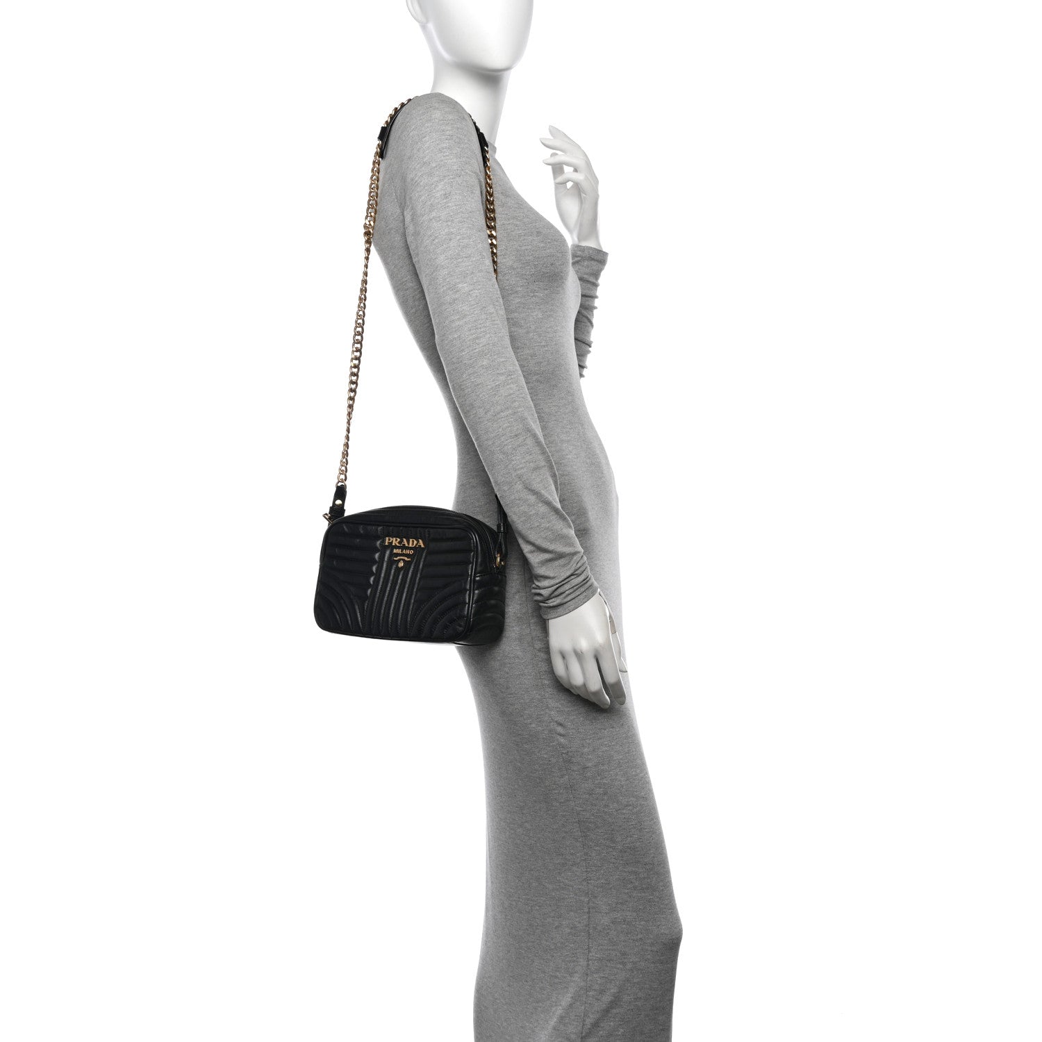 Prada Soft Calfskin Diagramme Crossbody Bag Black 2 of 10