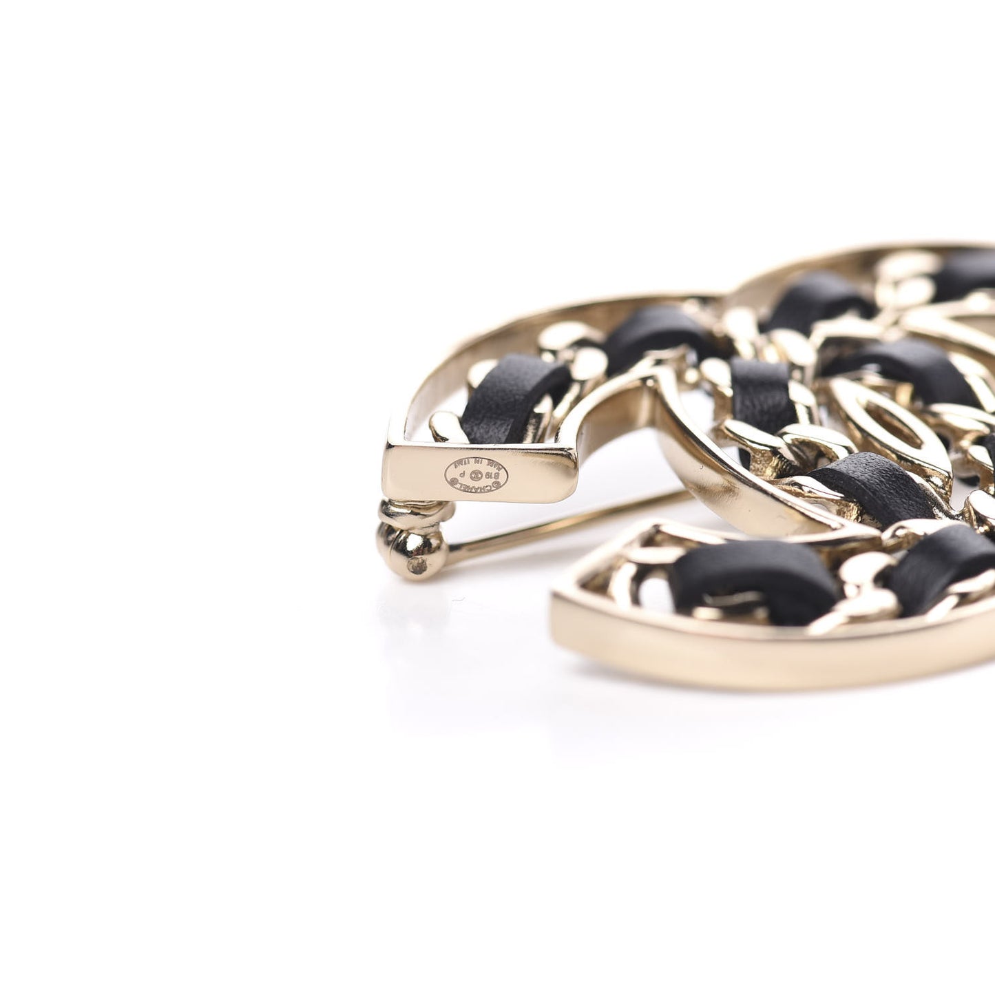 Lambskin Chain CC Brooch Black Gold