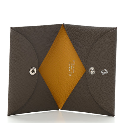 Hermes Epsom Horseshoe Calvi Card Case Etain Jaune Ambre 5 of 8
