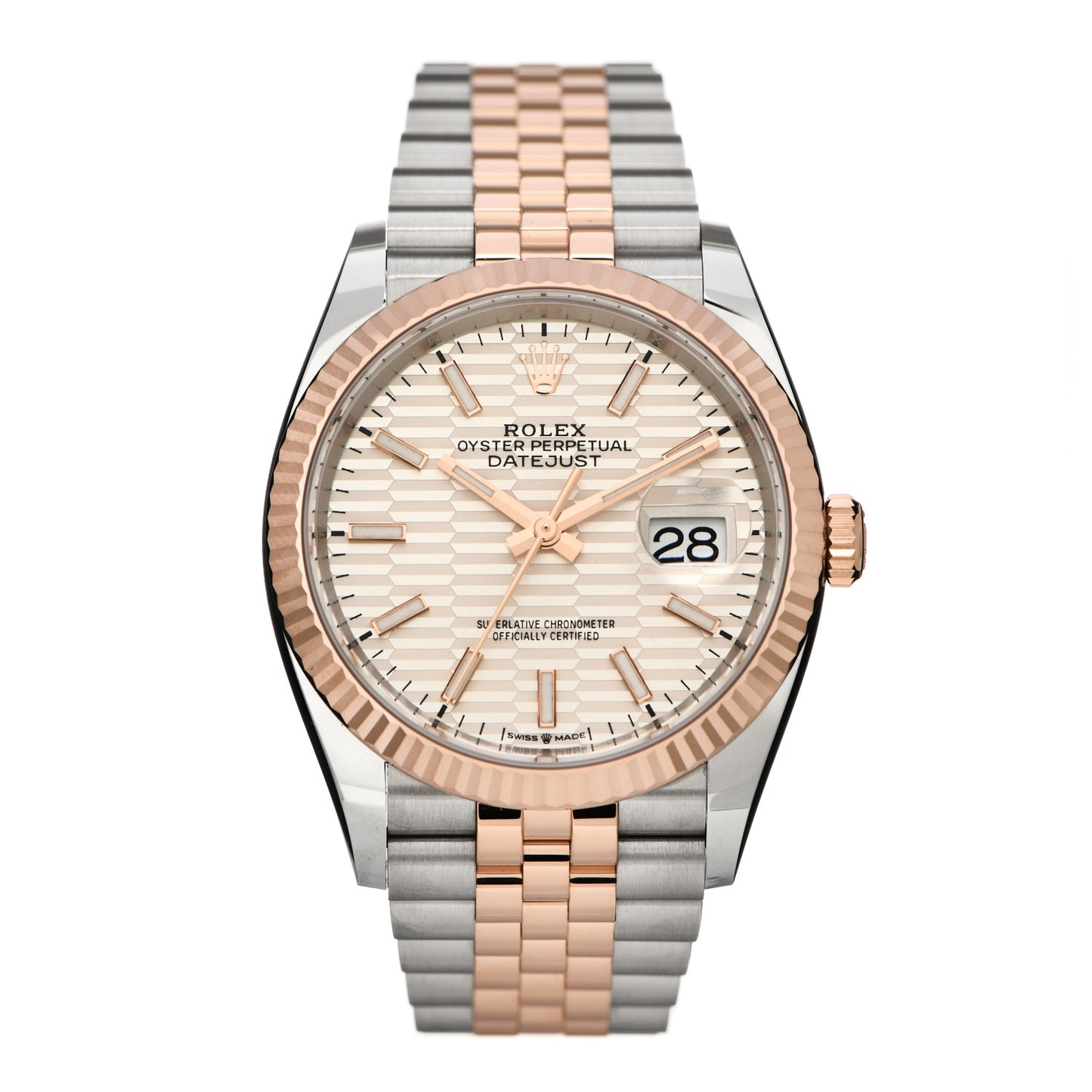 Stainless Steel 18K Everose Gold 36mm Oyster Perpetual Datejust Watch Silver Fluted 126231