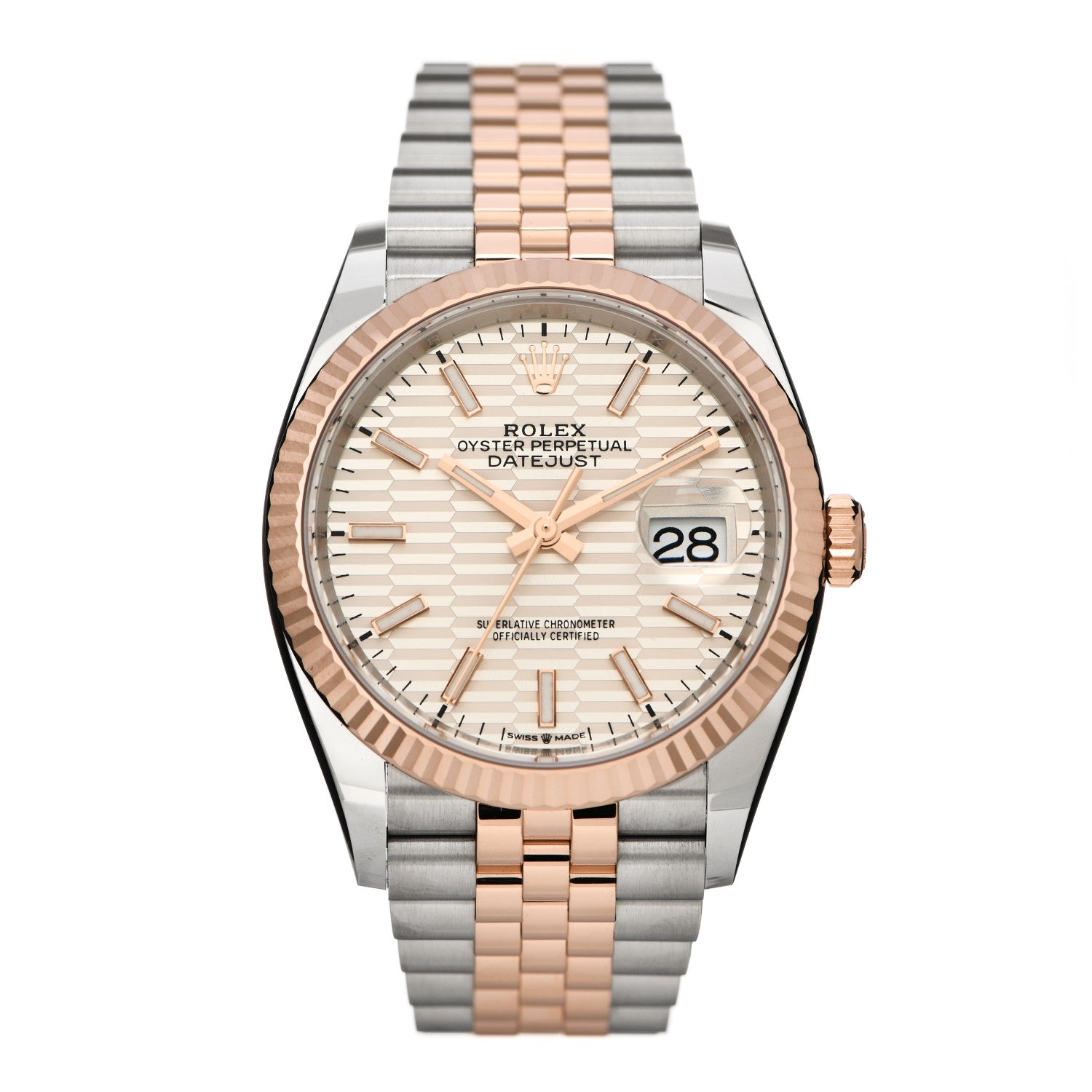 Rolex Stainless Steel 18K Everose Gold 36mm Oyster Perpetual Datejust Watch Silver Fluted 126231 1 of 5