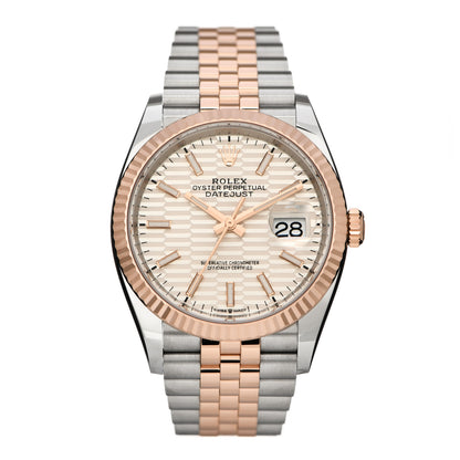 Rolex Stainless Steel 18K Everose Gold 36mm Oyster Perpetual Datejust Watch Silver Fluted 126231 1 of 5