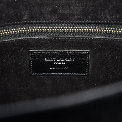 Saint Laurent Calfskin Crocodile Embossed Medium Trois Class Tote Black 7 of 13