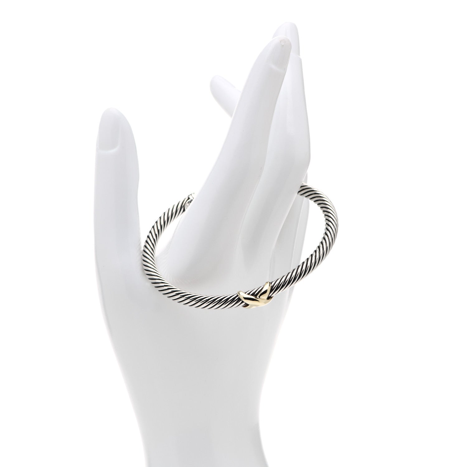 David Yurman Sterling Silver 14K Yellow Gold 5mm X Station Cable Bracelet 2 of 4