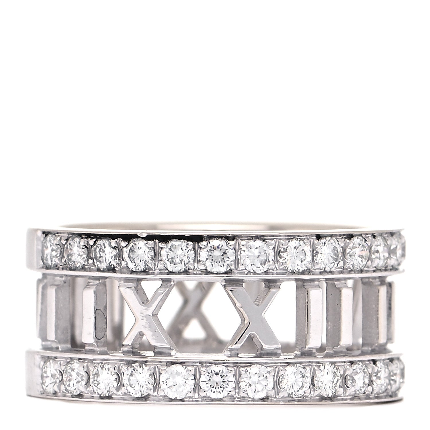 Tiffany 18K White Gold Diamond Wide Atlas Open Ring 52 6 1 of 4