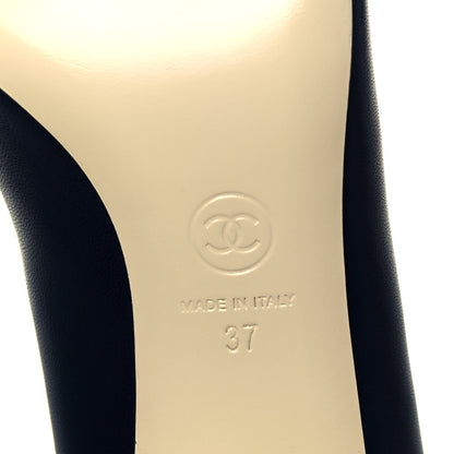 Chanel Lambskin Pearl Cap Toe Pumps 37 Navy Blue Black 7 of 10