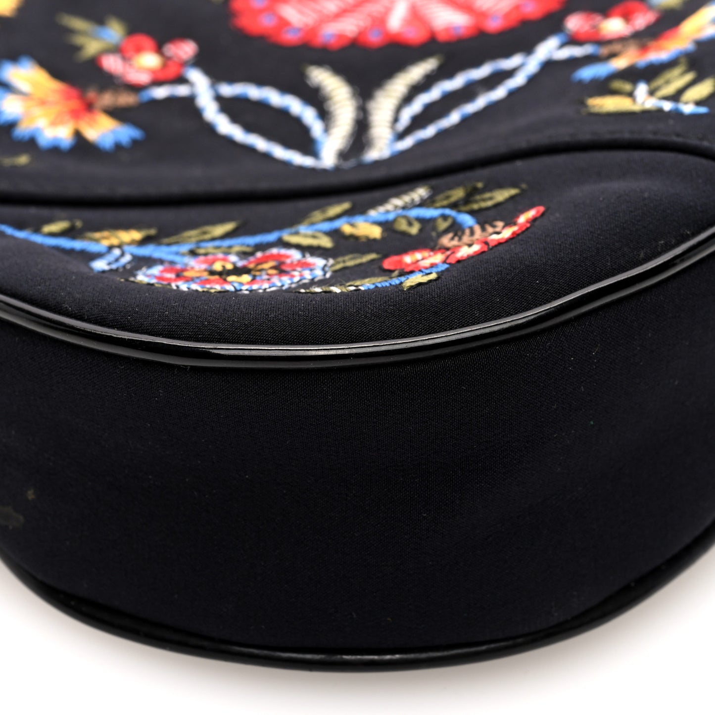 Satin Embroidered Floral Mini Saddle Pochette Bag Black