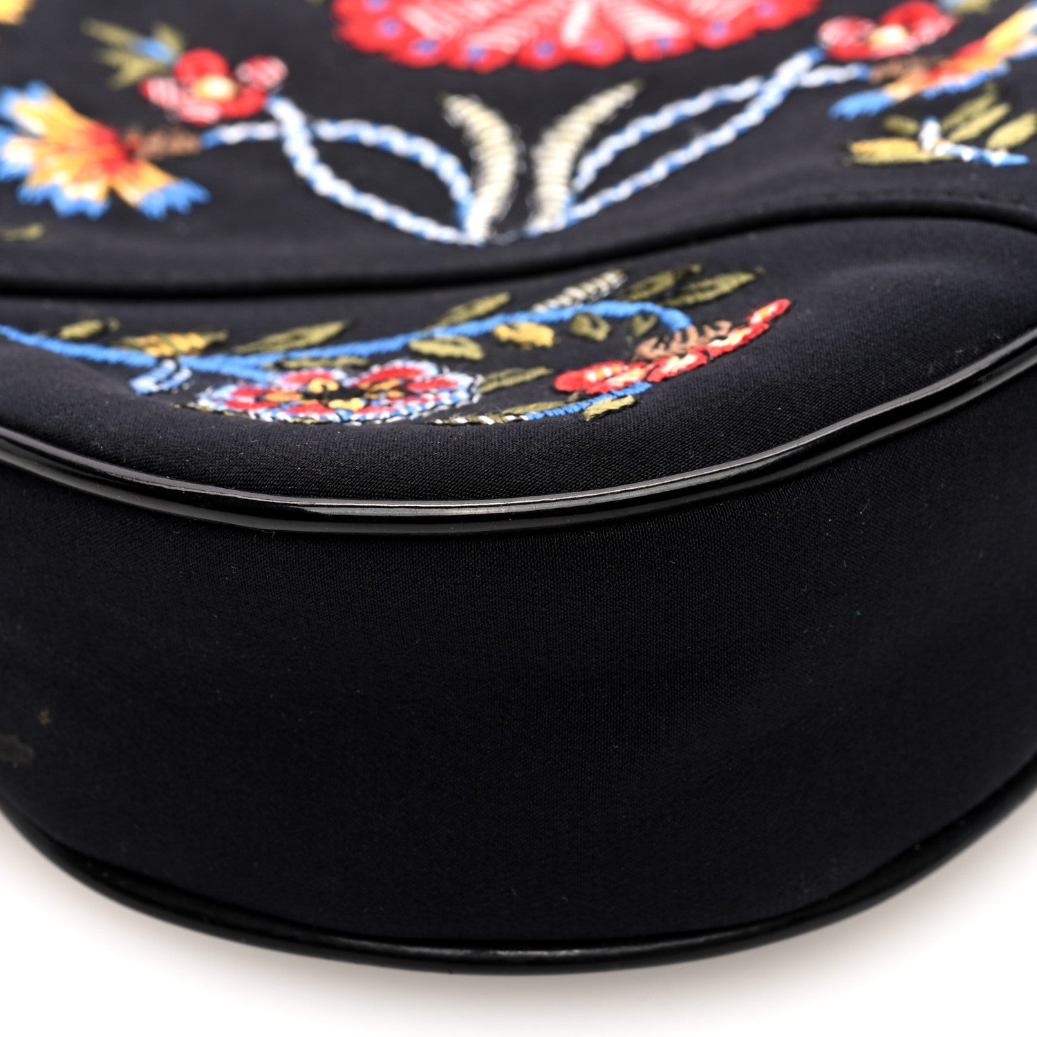 Christian Dior Satin Embroidered Floral Mini Saddle Pochette Bag Black 9 of 10