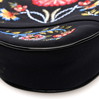 Christian Dior Satin Embroidered Floral Mini Saddle Pochette Bag Black 9 of 10