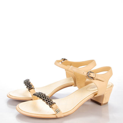 Chanel Lambskin Quilted Reissue Chain Pearl CC Sandals 40 Beige 3 of 9