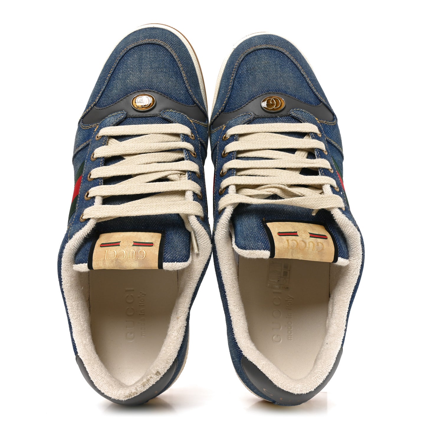 Denim GG Monogram Calfskin Web Mens Screener Sneakers 10 Blue