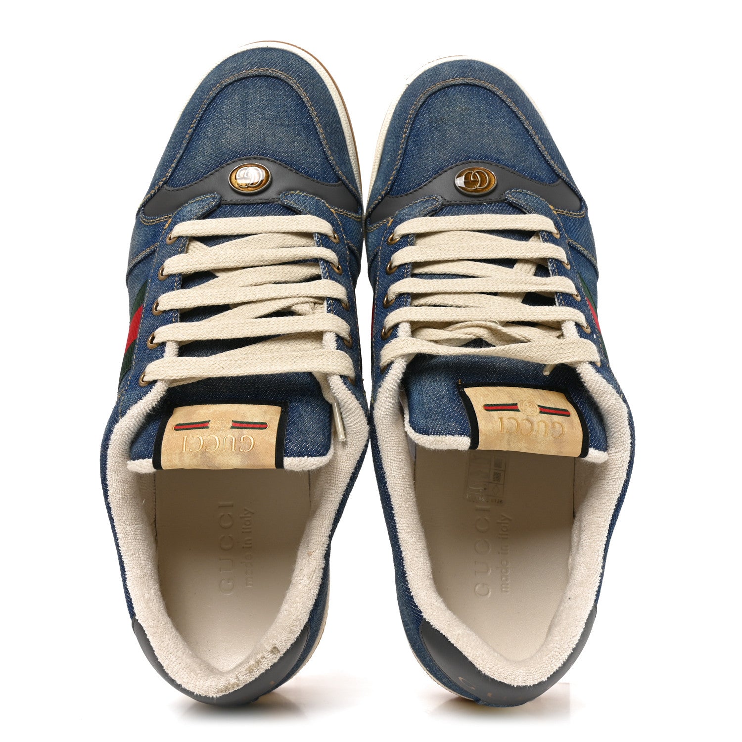 Gucci Denim GG Monogram Calfskin Web Mens Screener Sneakers 10 Blue 6 of 10
