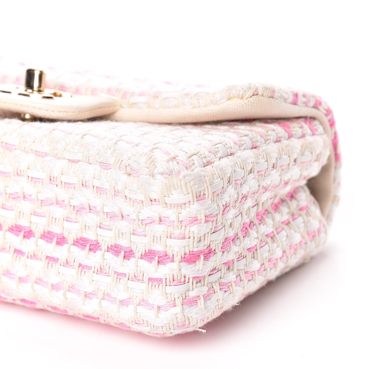 Chanel Lambskin Cotton Woven Mini Flap Pink White 6 of 11