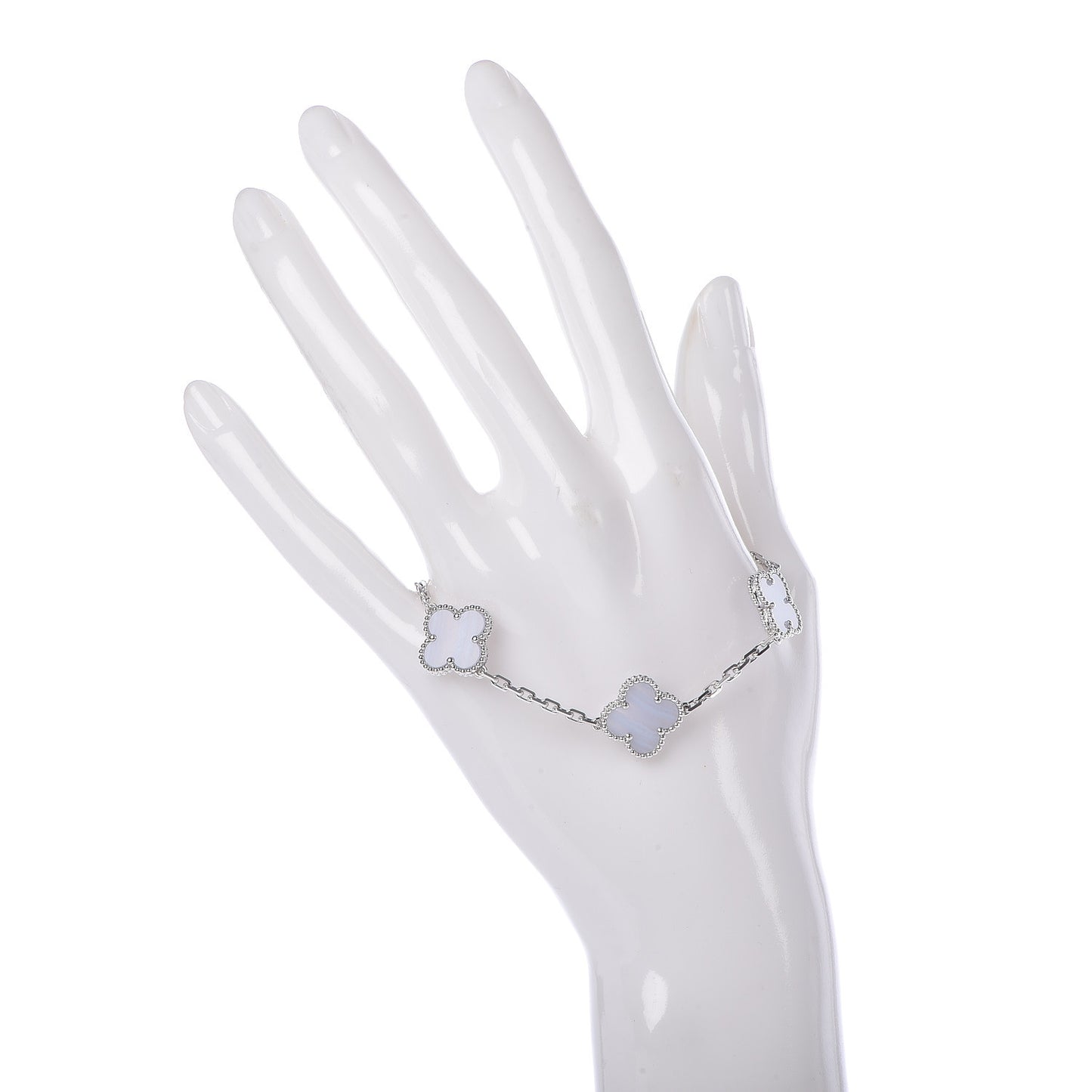 18K White Gold Chalcedony 5 Motifs Vintage Alhambra Bracelet