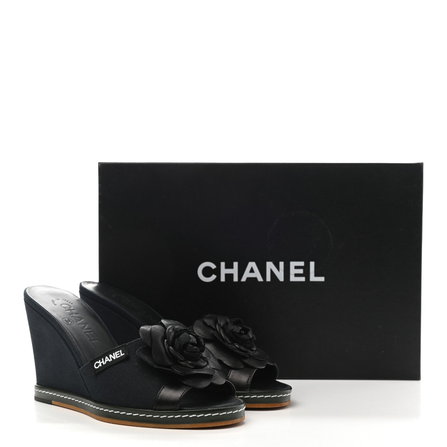 Canvas Camellia Wedge Sandals 36.5 Black