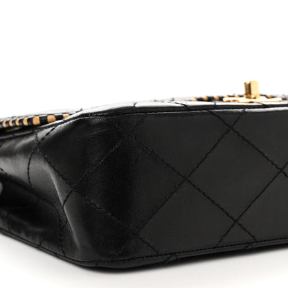 Chanel Lambskin Quilted Perforated Edge Flap Black Beige 9 of 11