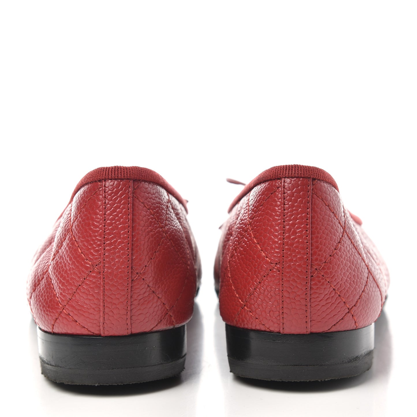 Caviar Quilted CC Cap Toe Ballerina Flats 37.5 Red