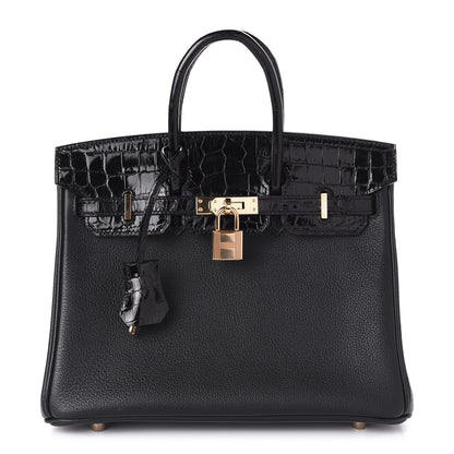Hermes Taurillon Novillo Shiny Niloticus Crocodile Birkin Touch 25 Black 1 of 37