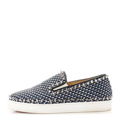 Christian Louboutin Glitter Pyramide Womens Pik Boat Flats 37 Navy Silver 1 of 11