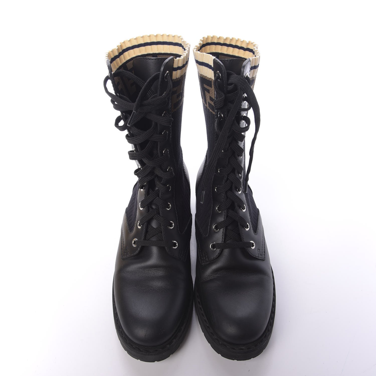 Fendi Calfskin Stretch Fabric Rockoko Biker Boots 39 Tobacco Black Marino 5 of 9