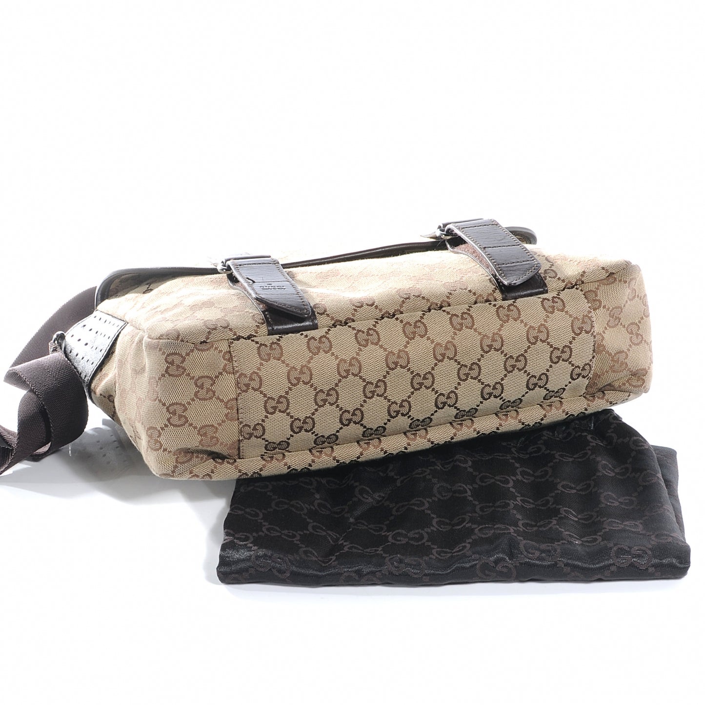 Monogram Medium Double Buckle Flap Messenger Bag Beige Dark Brown