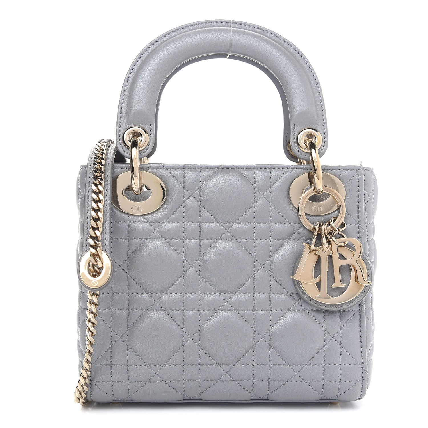 Christian Dior Metallic Lambskin Cannage Mini Lady Dior Grey 1 of 9