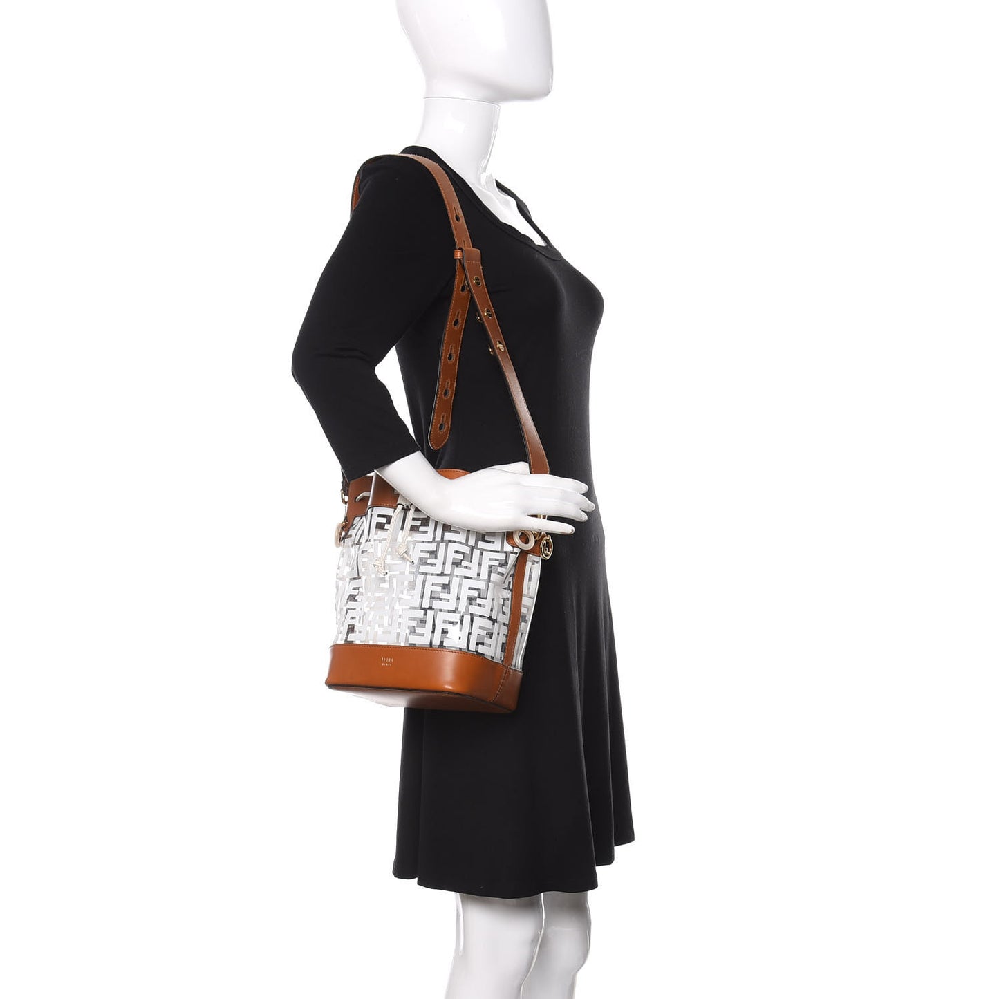 TPU FF Vitello Aura F is Fendi Grande Mon Tresor Bucket Bag White Cuoio