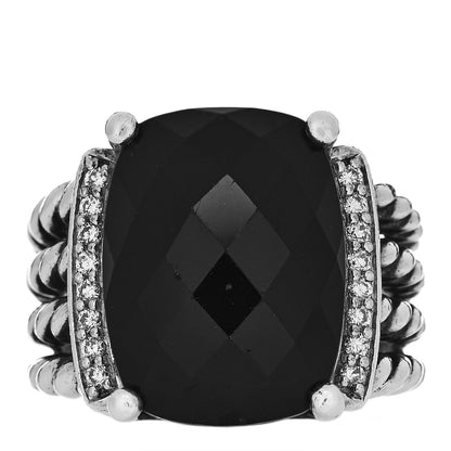 David Yurman Sterling Silver Diamond Black Onyx 16mm Wheaton Ring 51 5.75 1 of 5