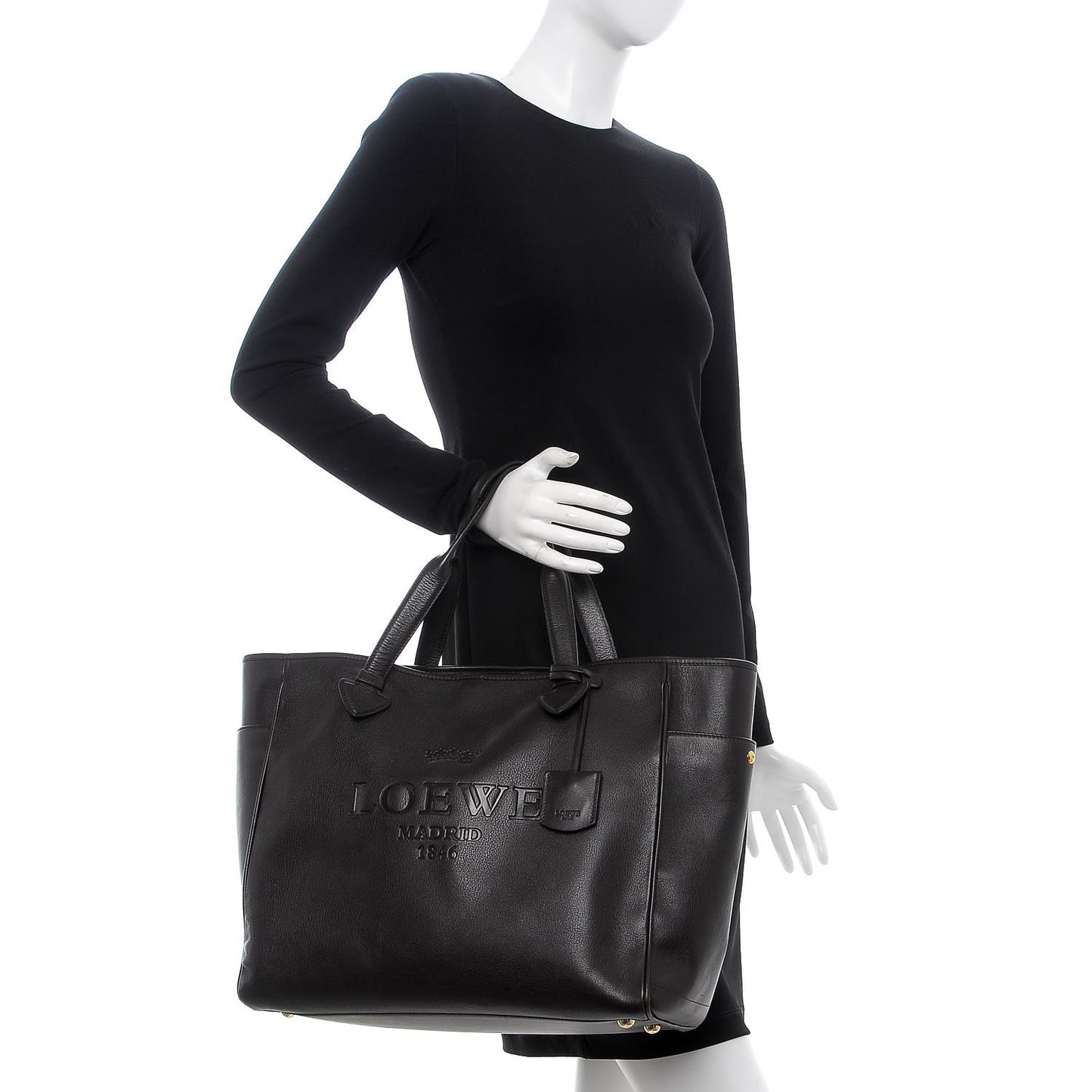 Calfskin Embossed Logo Shopper Tote Brown