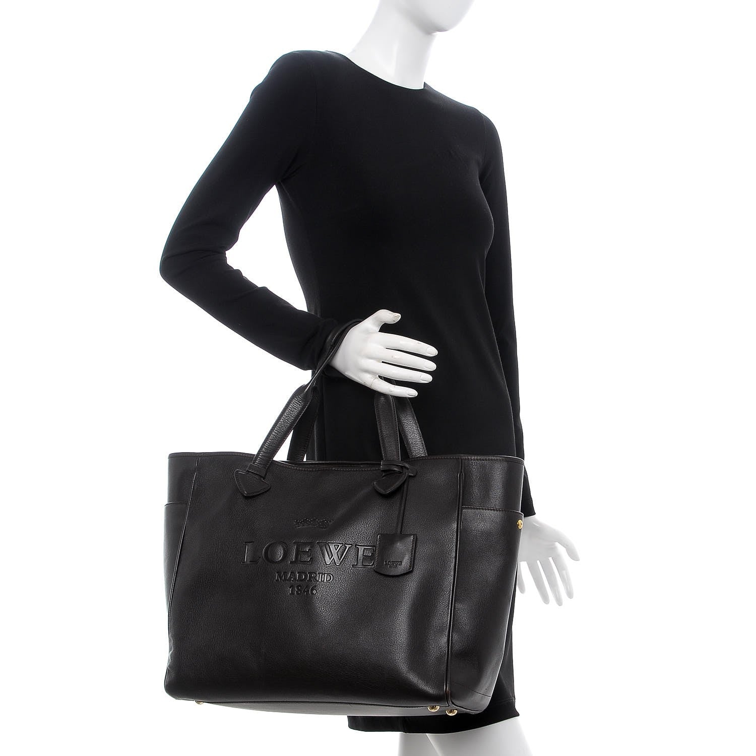 Loewe Calfskin Embossed Logo Shopper Tote Brown 2 of 13