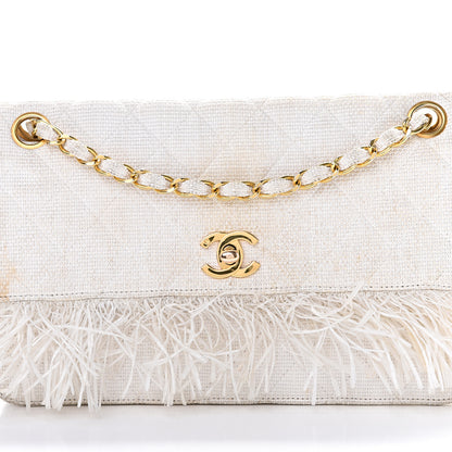 Chanel Woven Raffia Quilted CC Fringe Flap White 11 of 20