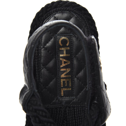 Chanel Cord Lambskin Quilted Logo Sandals 37 Black 6 of 11