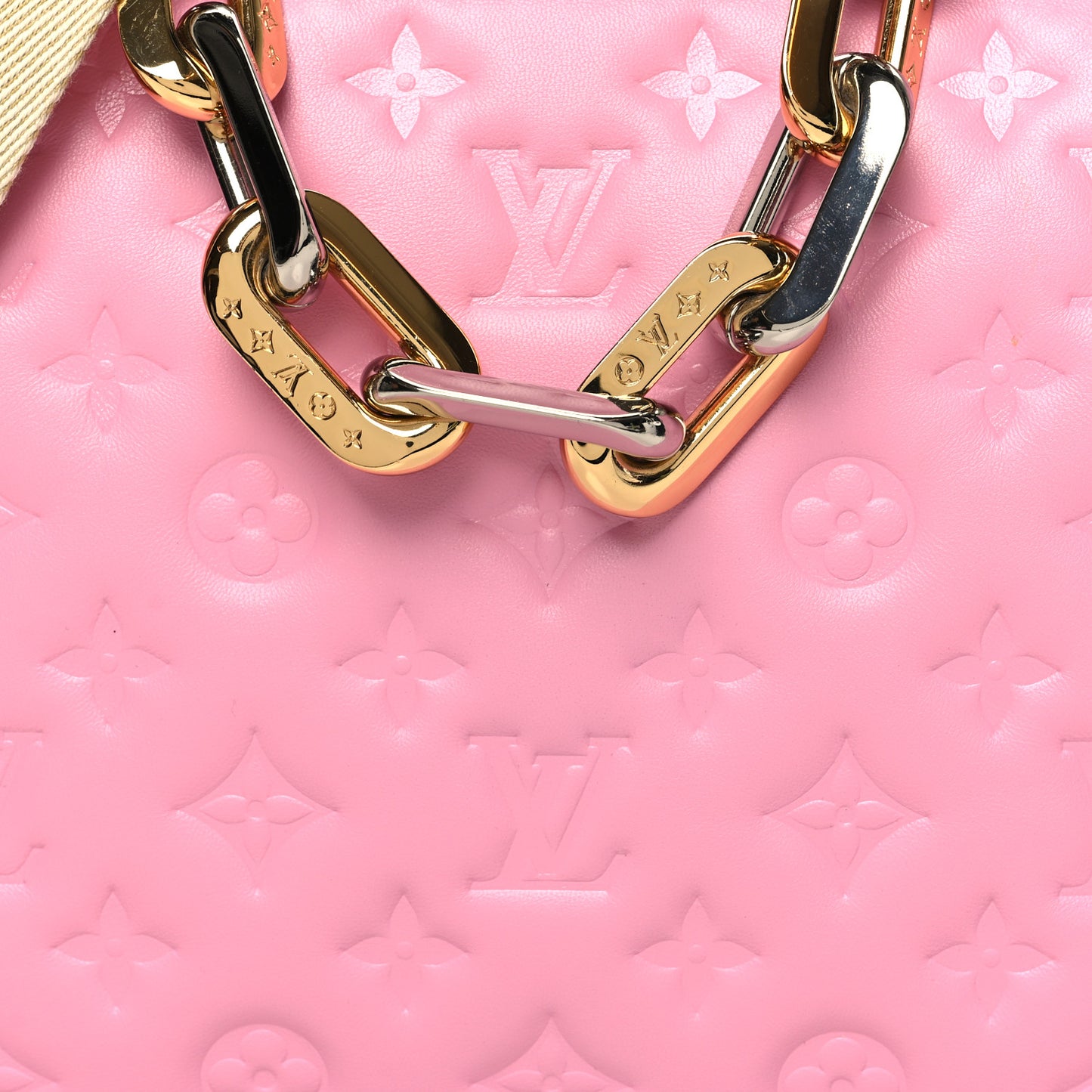 Lambskin Embossed Monogram Coussin PM Rose Bonbon