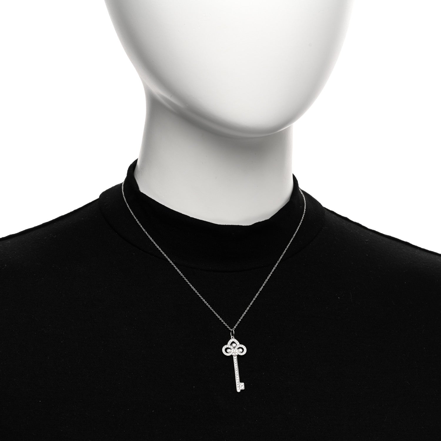 Tiffany Platinum Diamond .41ct Fleur De Lis Key Pendant Necklace 2 of 5