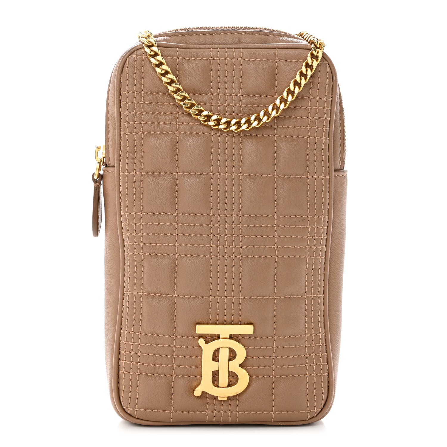 Burberry Lambskin Quilted Mini Lola Vertical Crossbody Bag Camel 1 of 10