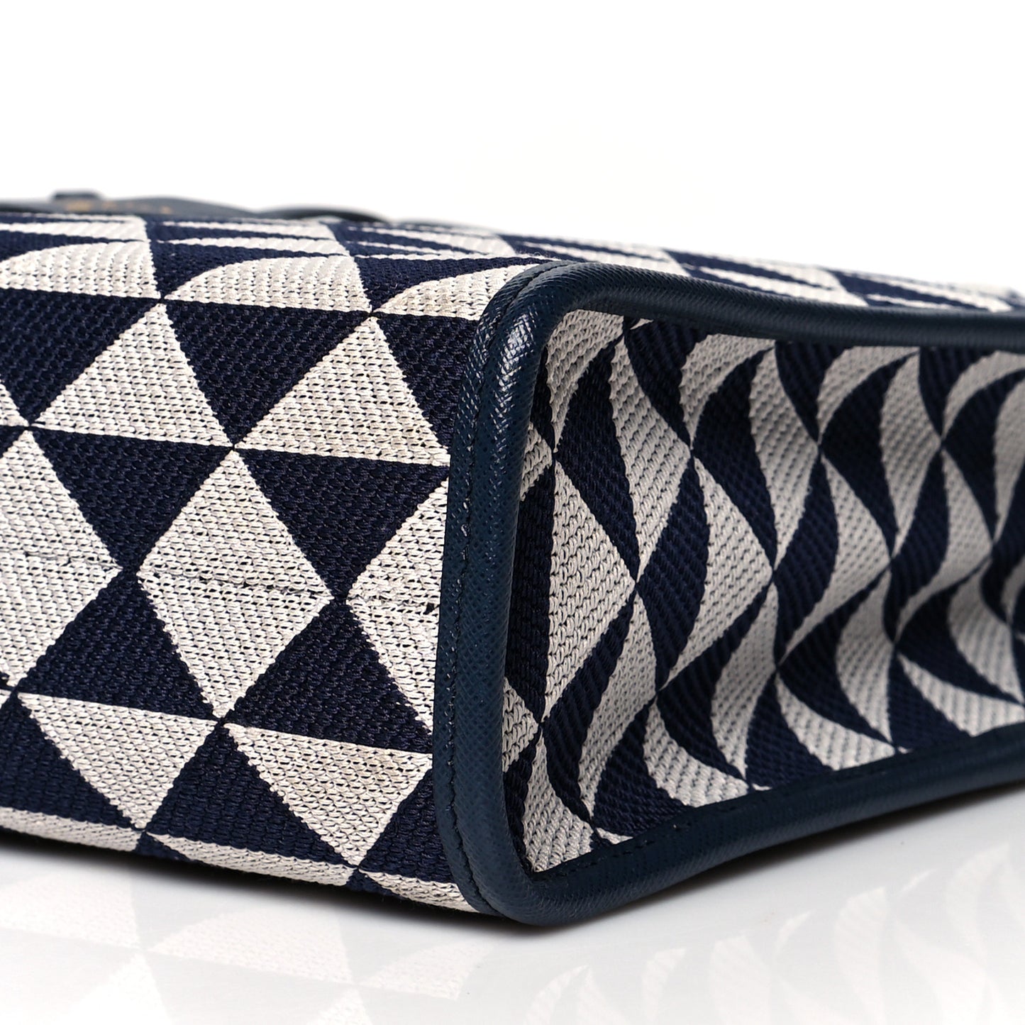 Jacquard Saffiano Triangolo Symbole Embroidered Small Tote Baltico Talco
