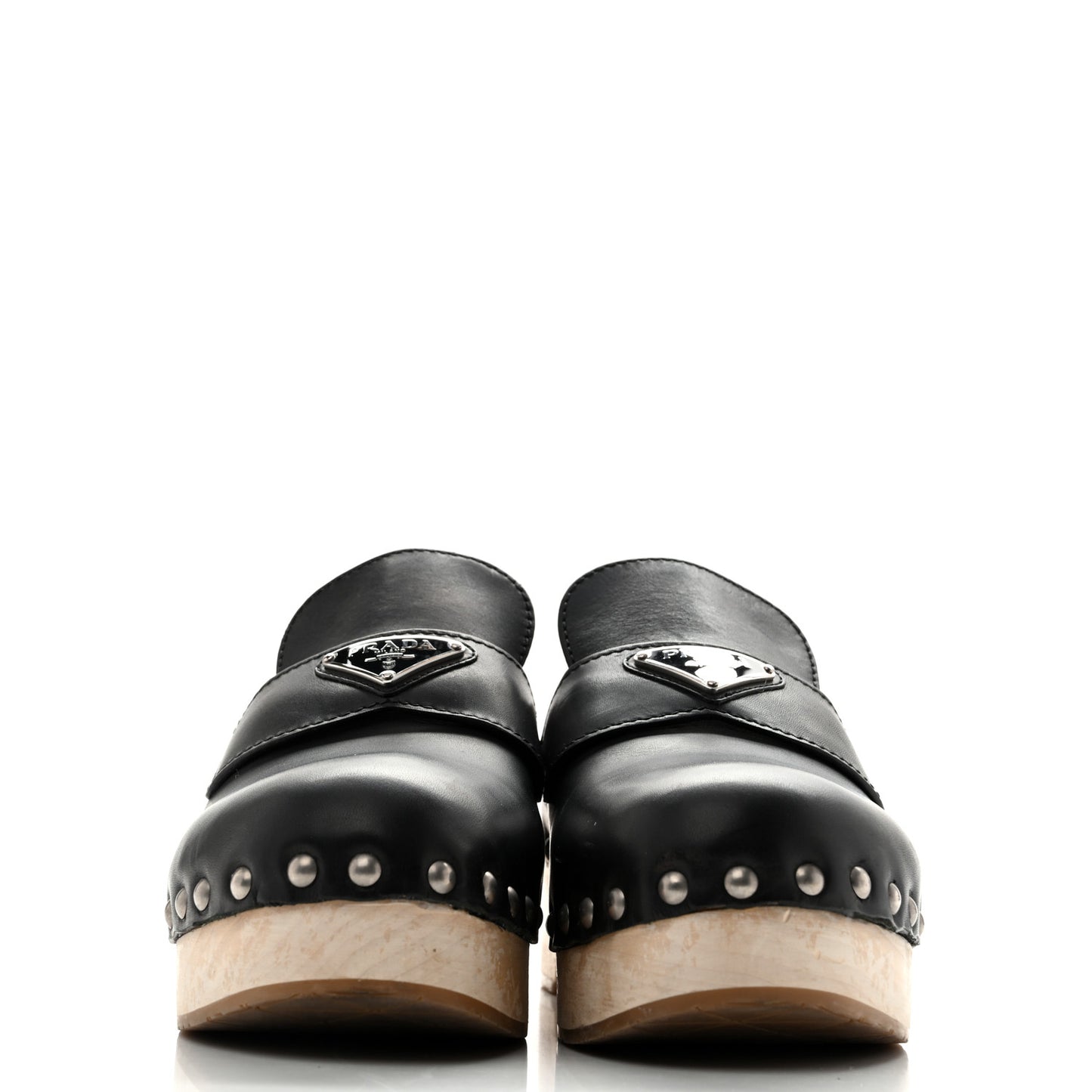 Natural Calfskin Metal Triangle Logo 45mm Clogs 40 Black Sabbia