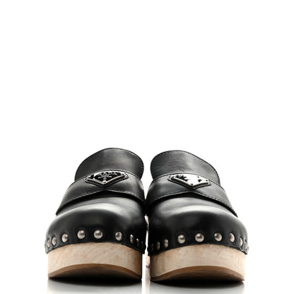 Prada Natural Calfskin Metal Triangle Logo 45mm Clogs 40 Black Sabbia 3 of 15