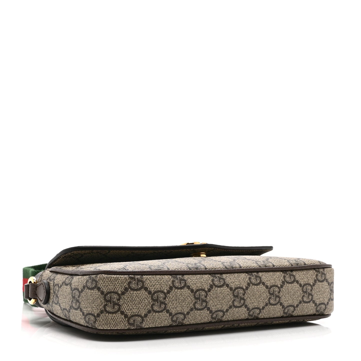 GG Supreme Monogram Textured Dollar Calfskin Web Mini Ophidia Envelope Shoulder Bag Beige Ebony