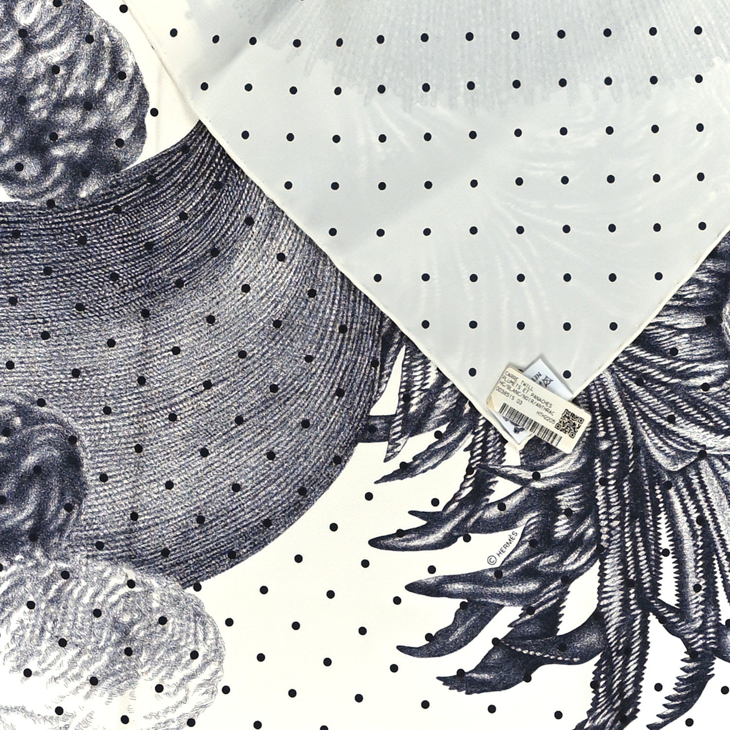 Hermes Silk Plumets Et Panaches Scarf 90 White Black Anthracite 3 of 3